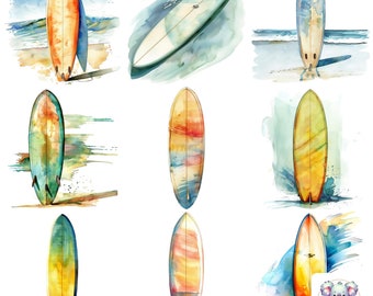 Watercolor Surfboard Clipart: Beach & Summer PNG Bundle