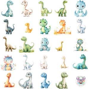 Aquarel dinosaurus neutrale clipart png, 51 schattige dino-illustraties, transparante pasteldinosaurussen voor kinderen knutselen en kinderkamerinrichting