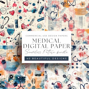 Medizinische Motive - 40 digitale medizinische Aquarellpapiermuster, perfekt für das Apothekendesign