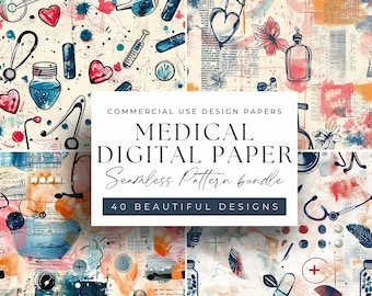 Watercolor Medical Pattern: Seamless Healthcare Designs (Digital Download)