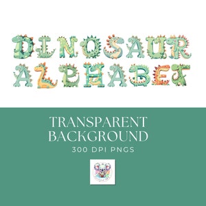 Dino Alphabet Clipart - Transparent PNGs - A to Z Dinosaurs Letters, Commercial Use, Sublimation Monogram Alphabet