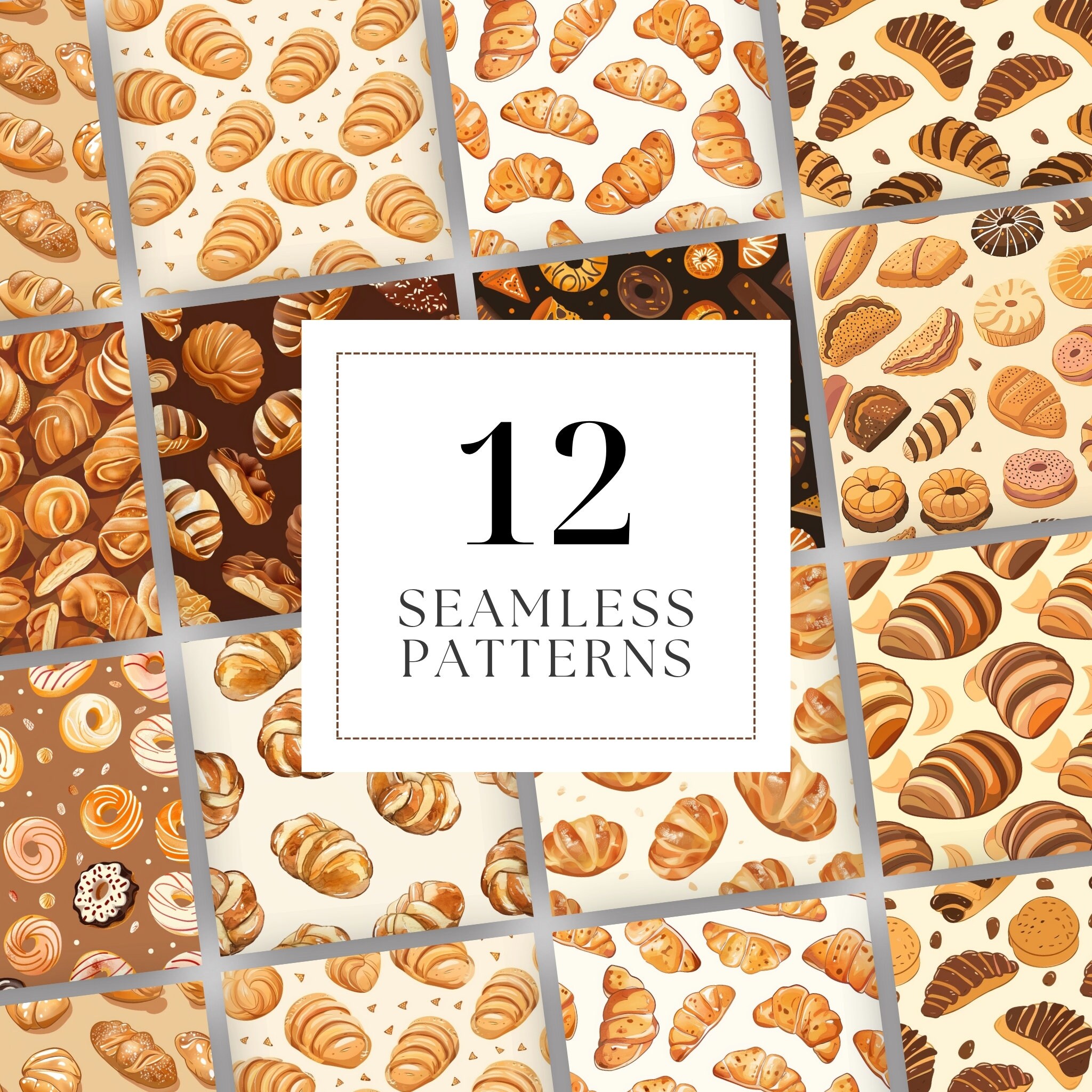 Delicious Pan Dulce Seamless Pattern Set - 12 Bakery-inspired Designs ...