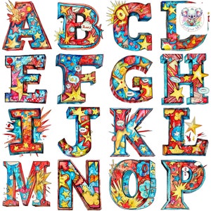 Letras coloridas em aquarela, arte pop, alfabeto, cliparts, PNGs - 26 arquivos de alta resolução de 300 DPI para projetos criativos