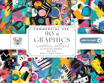 90s Graphics Seamless Patterns: Retro Digital Paper Collection (300 DPI)