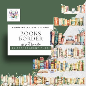 Bibliophile Borders - 24 Aquarell Bücher Border Cliparts, ideal für Erzieher und Autoren, 300 DPI transparente PNGs