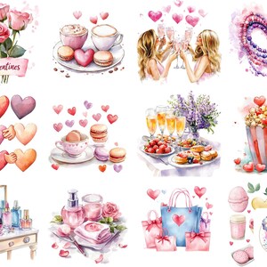 45 Clipart acquerello di Galentine's Day / PNG a tema amicizia femminile / Arte digitale ad alta risoluzione per artigianato e design