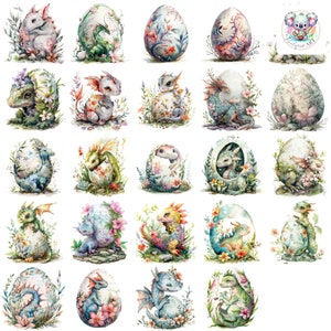 Watercolor Floral Dragon Egg Cliparts: Enchanting Illustrations (PNG Digital Download)