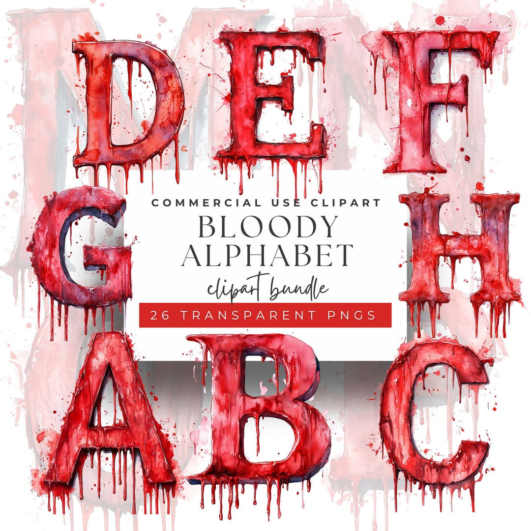 Halloween Bloody Alphabet Clipart: Dripping Horror Letters (PNG