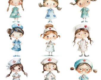 Watercolor Nurse Clipart: 20 Quirky PNG Illustrations (Digital Download)