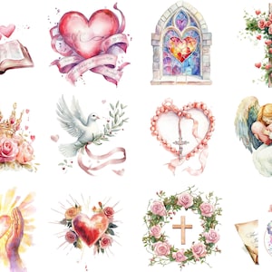Christian Valentine Watercolor Clipart: Faith & Love PNGs (Digital Art)