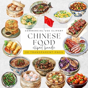 Watercolor Chinese Food Clipart - 20 Vibrant PNGs for Culinary Projects