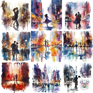 Clipartcollectie aquarel Broadway-musicalscène - 24 illustraties in hoge resolutie voor grillige en theaterthemaprojecten