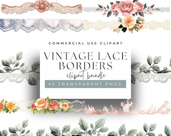 Watercolor Lace Border Clipart: Vintage Floral Frames (PNG)