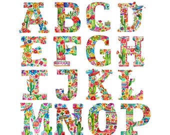 Fiesta Letters-Cinco de Mayo alfabet clipart-26 świątecznych PNG, 300 DPI