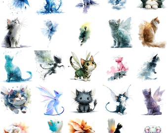虹色の蝶の羽を持つ魅惑的な黒猫 PNG クリップアート - デジタル