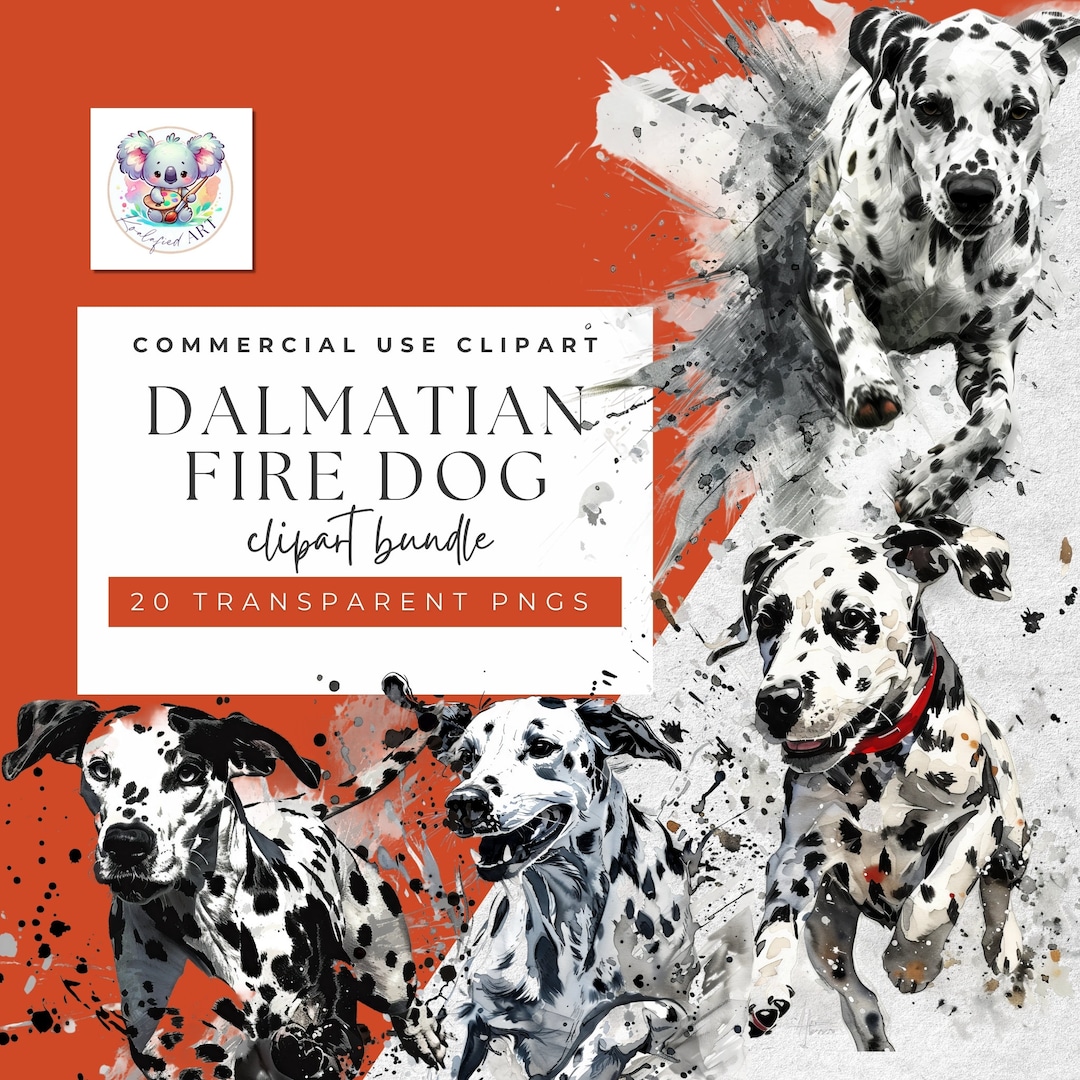 Firehouse Pups: Dalmatian Fire Dog Clipart Set 20 Watercolor Pngs Pack ...
