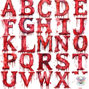 Alfabeto sangriento de Halloween Clipart PNG: 26 letras goteantes para invitaciones con temática de terror, manualidades espeluznantes y decoración para fiestas de Halloween