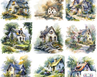 Watercolor Cottagecore Clipart: 20 Enchanting Countryside Illustrations (Digital Download)