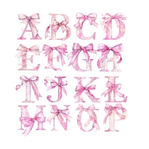 Chique aquarel flirt roze strik letter alfabet clipart bundel - 26 transparante png's op 300 dpi voor ontwerpers