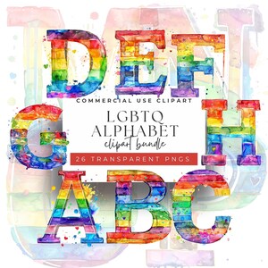 ABC de la fierté - Clipart aquarelle de lettres arc-en-ciel LGBTQ, 300 DPI