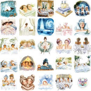 Aquarelle Spa soirée pyjama Clipart PNG, Art de nuit de filles transparent, soirée pyjama confortable, journée au spa pour faire-part, cartes et décoration