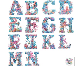Watercolor Under the Sea Alphabet Clipart Bundle (Digital Download)