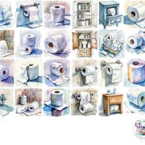 Aquarel toiletpapier clipart-png: 26 eigenzinnige badkamerillustraties voor humor decor, ambachten en hygiëne kunstprojecten