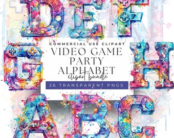 Video Game Alphabet Clipart: Arcade Letters PNG (300 DPI)