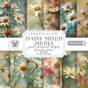 Daisy Junk Journal Pages: Vintage Mixed Media Ephemera (Digital Download)