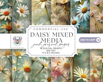 Daisy Junk Journal Pages: Vintage Mixed Media Ephemera (Digital Download)