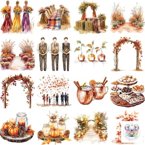 Fall Wedding Clipart PNG: 55 Autumn Wedding Illustrations for Invitations, Decor & DIY Crafts