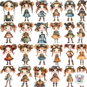 Steampunk Girl Clipart: 24 Vintage Victorian Illustrations (PNG)