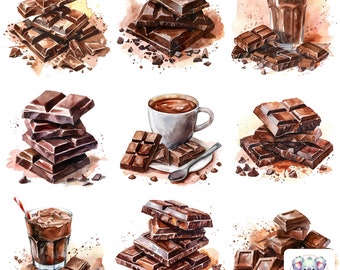 Aquarell Milchschokolade Clipart: 20 hochauflösende Illustrationen (digitaler Download)