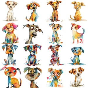 Charmante Aquarell schrullige Hund Clipart PNG - 24 einzigartige 300 DPI Hunde Bilder Perfekt für künstlerische Designs, Scrapbooking und DIY Crafts