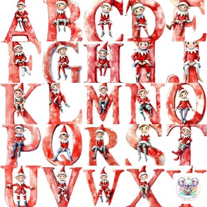 Alfabeto de elfo navideño PNG: 26 letras de elfo festivo de alta resolución de 300 DPI para invitaciones, manualidades y decoración