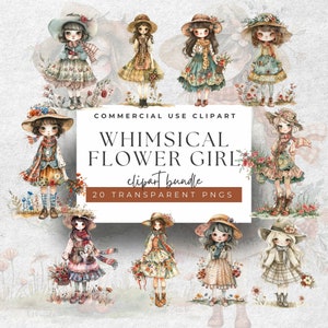 Watercolor Whimsy Flower Girl Clipart - 20 High-Resolution PNGs, 300 DPI, Perfect for Spring Crafts and Wedding Stationery