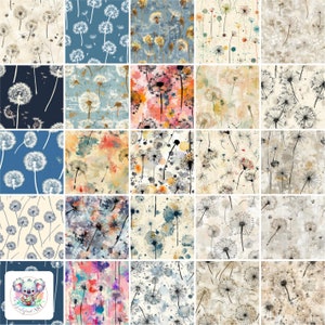 Dandelion Seamless Pattern Collection - 28 High-Resolution 300 DPI JPEGs for Digital Design and Crafts