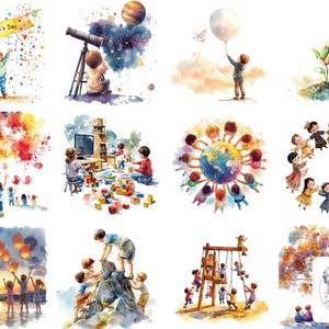Festeggia la giornata mondiale dei bambini con 44 disegni clipart splendidamente illustrati che mostrano unità, creatività, diversità e momenti di gioia