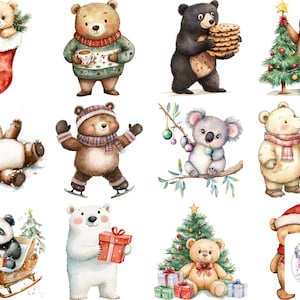 Osos navideños PNG: 48 ilustraciones festivas de osos para manualidades, invitaciones y decoración navideña