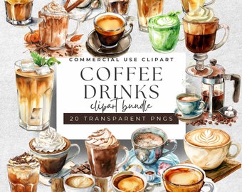 Coffee Connoisseur Collection - Watercolor Coffee Lover Clipart - 20 Hand-Painted PNGs, Rich & Robust, 300 DPI