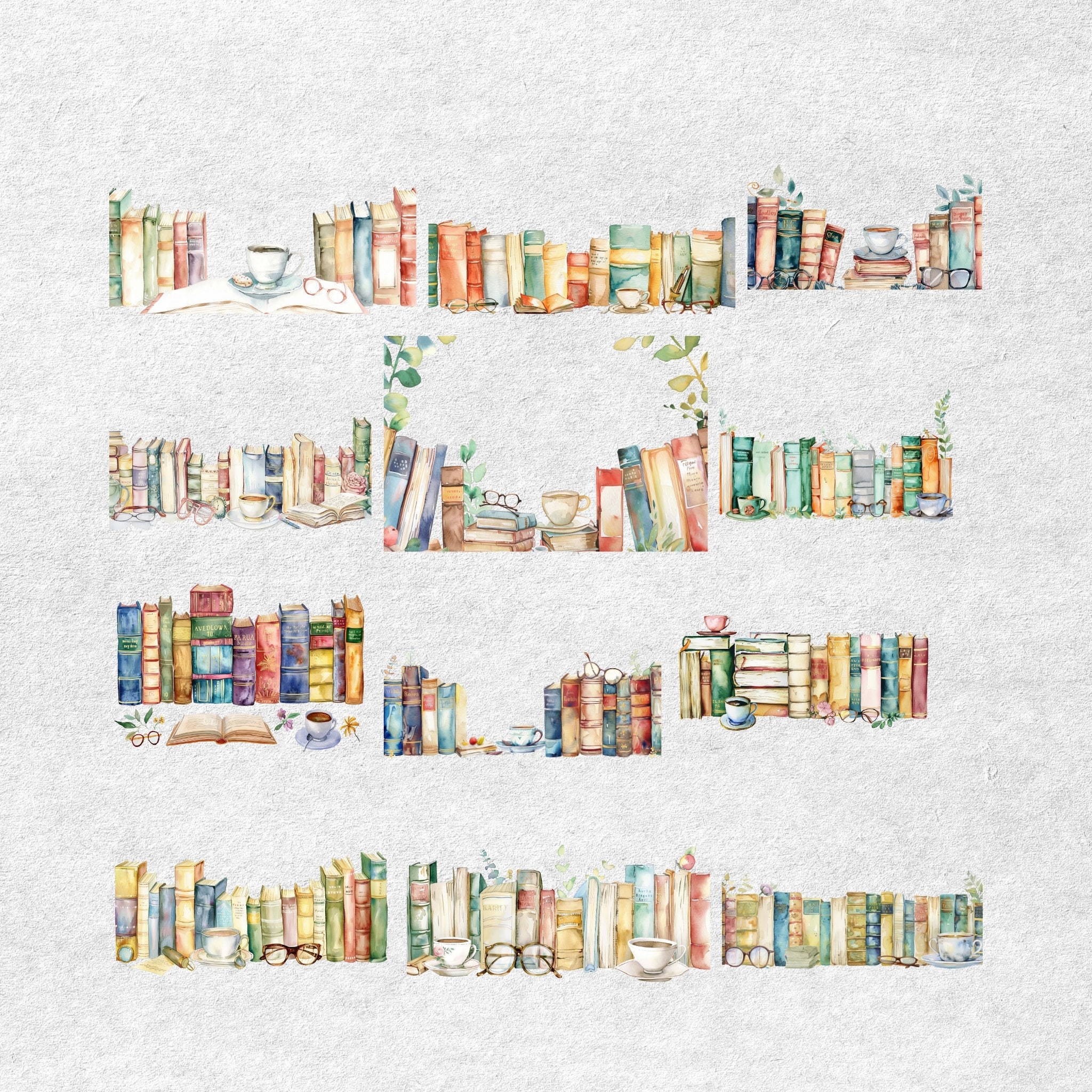 Watercolor Books Border Clipart: Bibliophile PNG Borders (digital ...
