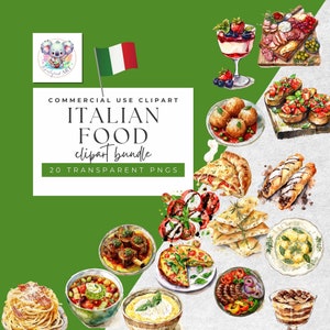Clipart de aquarela de iguarias italianas - 20 PNGs para arte culinária
