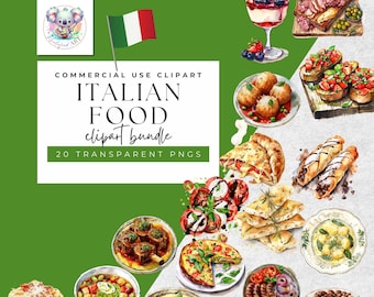Italian Delicacies Watercolor Clipart - 20 PNGs for Culinary Artistry