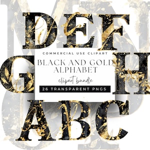 Black and Gold Alphabet Clipart: Elegant Serif Letters (PNG)