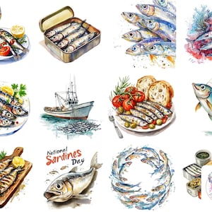 47 Einzigartige Sardinen Clipart Illustrationen Perfekt für Feierlichkeiten zum Nationalen Sardinentag und kreative Projekte zum Thema Fische und Fische