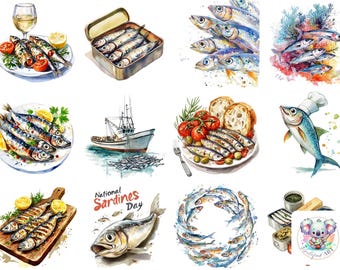 Sardines Clipart: 47 Seafood Illustrations for National Sardines Day (PNG)