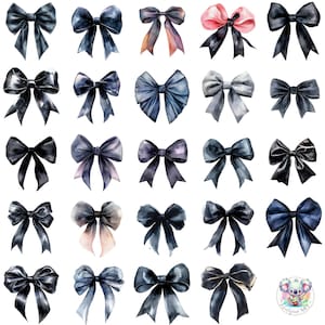 51 Aquarell schwarze kokette Schleife Clipart PNG, transparente elegante Satinbänder für Mode, Hochzeit & Luxus Designs