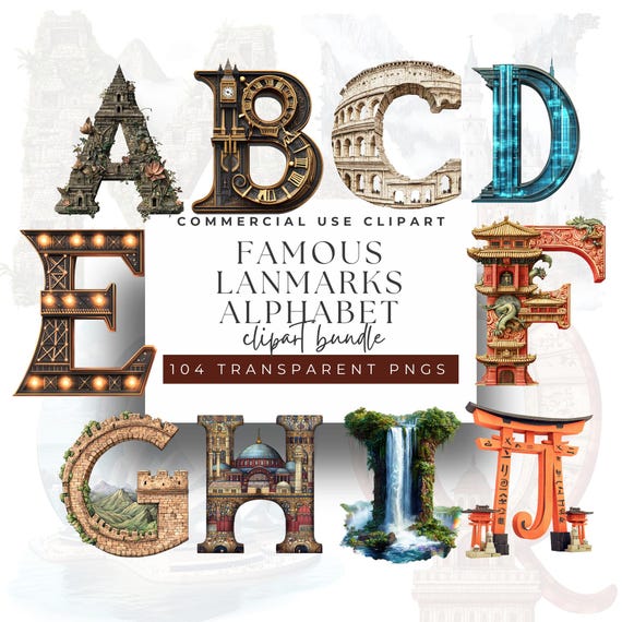 Landmark Alphabet Clipart: Travel-themed A-Z Letters (PNG) - Etsy