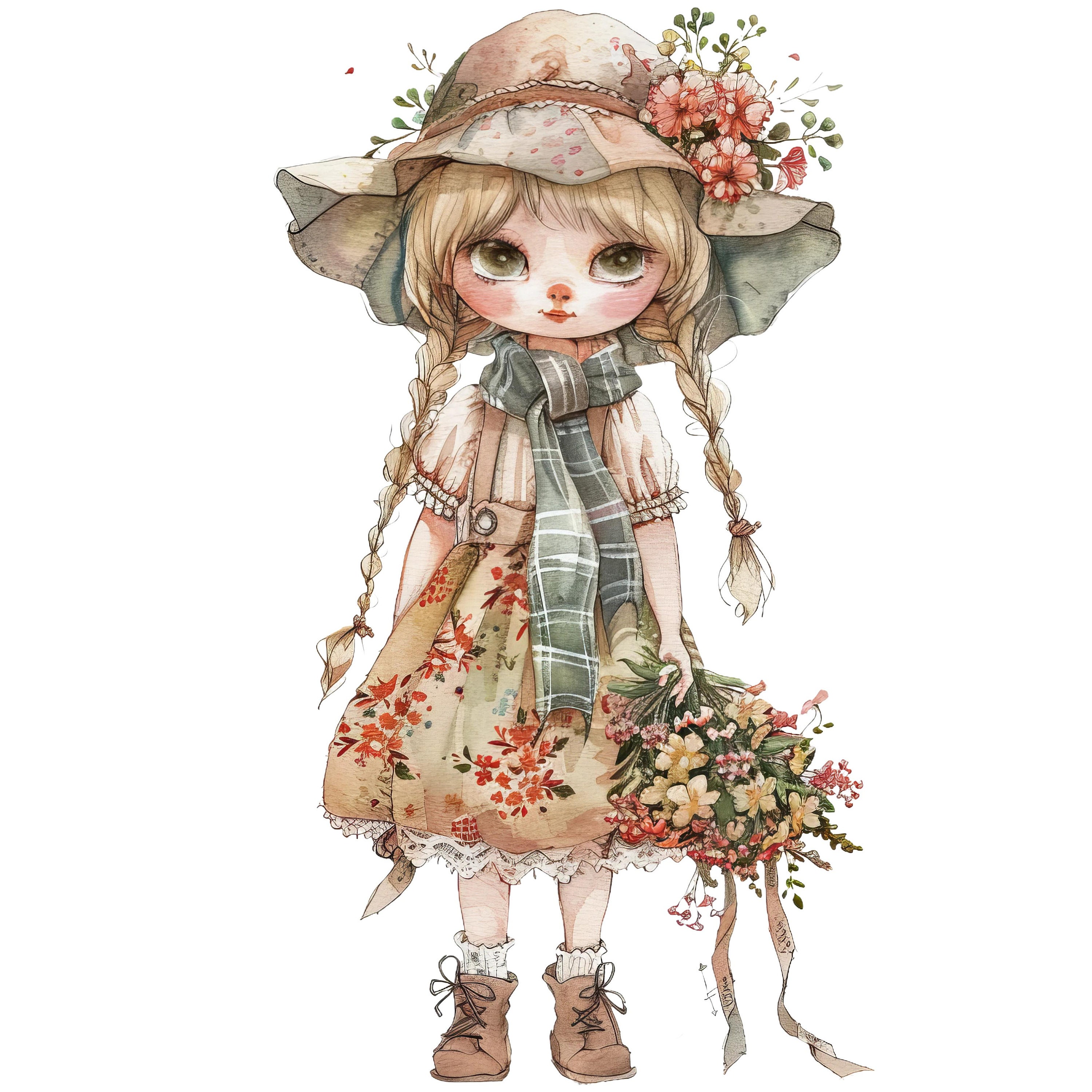 Watercolor Flower Girl Clipart PNG: Whimsical Floral Illustrations ...