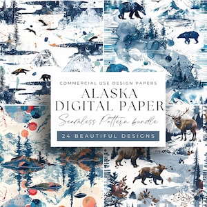 Alaskan Adventure Digital Paper Pack: 24 Seamless Patterns - 300 DPI for scrapbooking and artistic projects